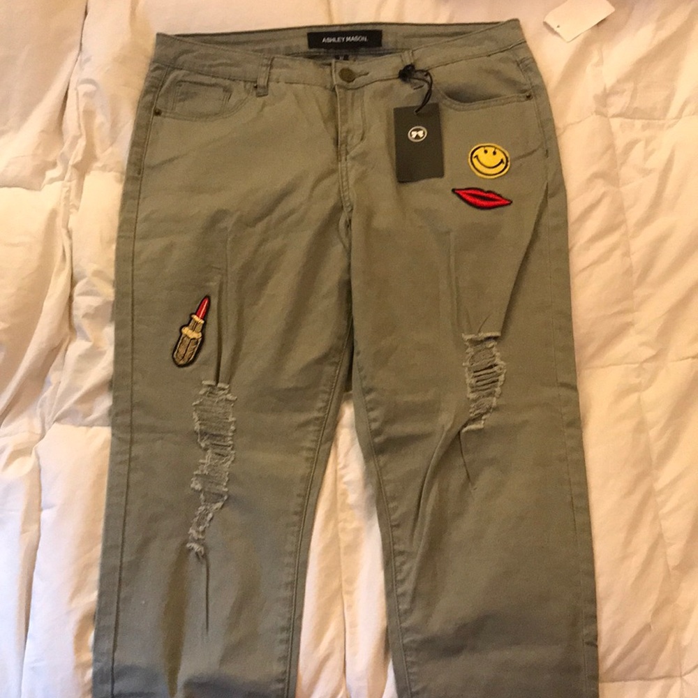 Ashley Mason Distressed Patched Jeans. NWT. Size32